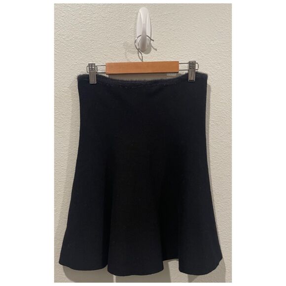 ZARA High-Rise Faux Fur Trim Stretch-Knit Circle Black Mini Skirt - Picture 5 of 5